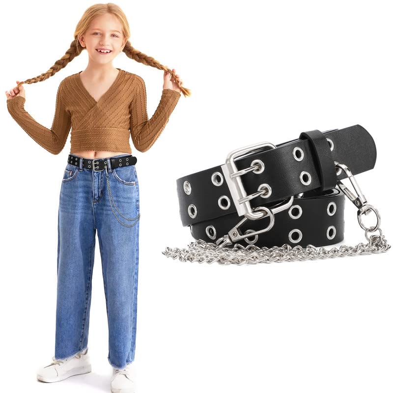 ZIBUYU Women Belt Punk Belt with Hip Chain 43 inches Women Belt Dual Row Hole Design PU Leather Belt Chic Women Belt for Pants Jeans Skirt ZIBUYU Women Belt Punk Belt with Hip Chain 43 inches Women Belt Dual Row Hole Design PU Leather Belt Chic Women Belt for Pants Jeans Skirt